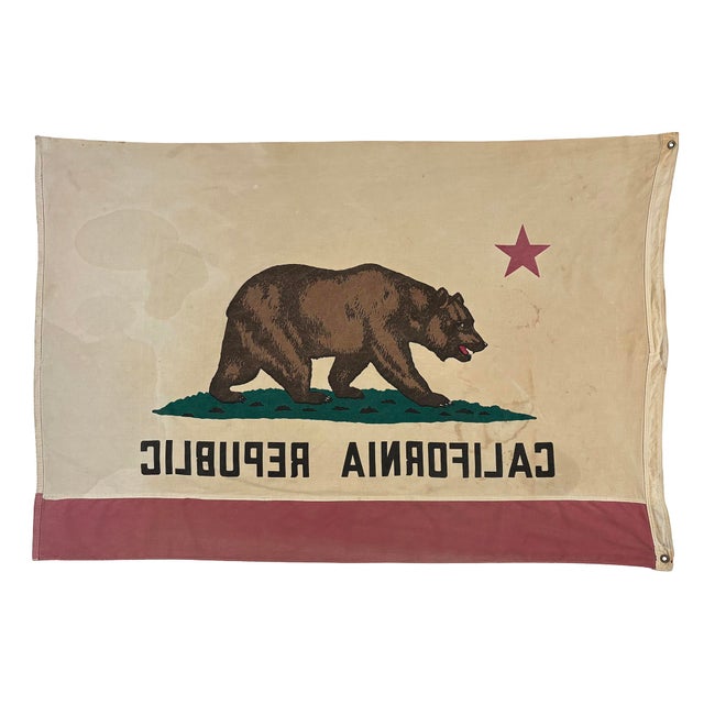Textile Large Genuine Vintage Cotton California Republic Bear Flag For Sale - Image 7 of 7
