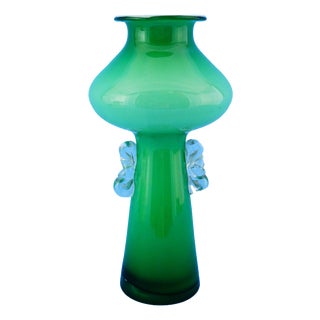 Vintage Green Glass Vase by Jerzy Sluczan-Orkusz for Tarnowiec Glassworks, 1980s For Sale