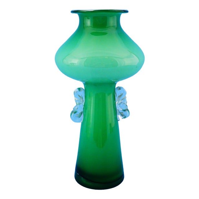 Vintage Green Glass Vase by Jerzy Sluczan-Orkusz for Tarnowiec Glassworks, 1980s For Sale
