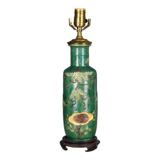 19th Century Chinese Floral Relief Pottery Table Lamp For Sale