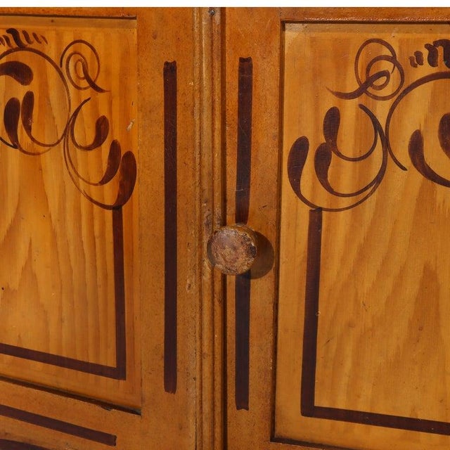 Antique Faux Painted Chestnut Lift Top 2-Door Stenciled Commode Circa 1890 For Sale - Image 6 of 18