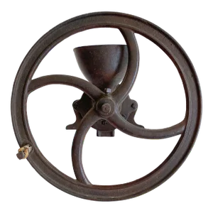 Antique 1900s Cast Iron Coffee Grinder + Wheel by W M. Enders Oakleaf
