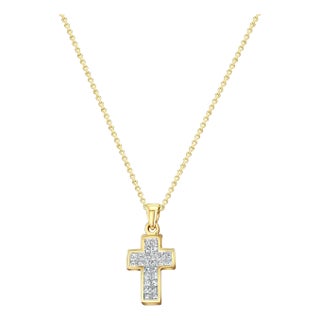 Half Carat Princess Cut Diamond Cross Necklace For Sale