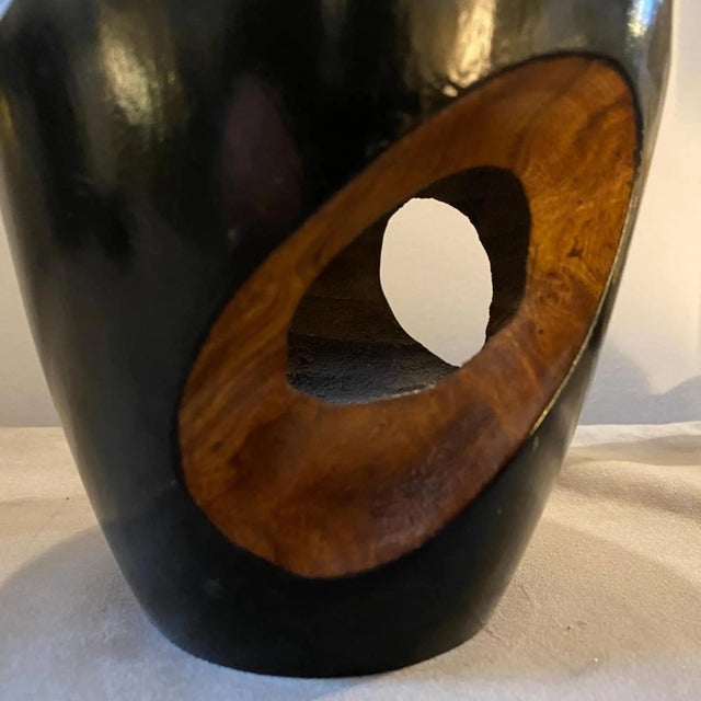 Black A 1980s Vintage Organic Modern Hand Carved Wood Sculptural Vase For Sale - Image 8 of 11