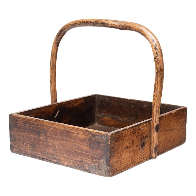 Early 20th Century Rustic Chinese Bent Handle Merchant's Tray For Sale