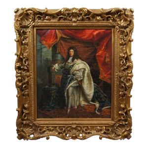 King Louis XIV in Royal Robes Portrait Oil Painting After Hyacinthe Rigaud 30"