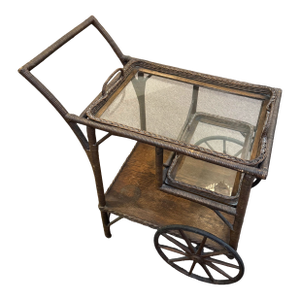 Early 20th Century Heywood Wakefield Wicker Victorian Tea/Bar Cart