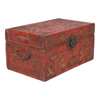 Late 19th Century Chinese Export Leather Red Box For Sale