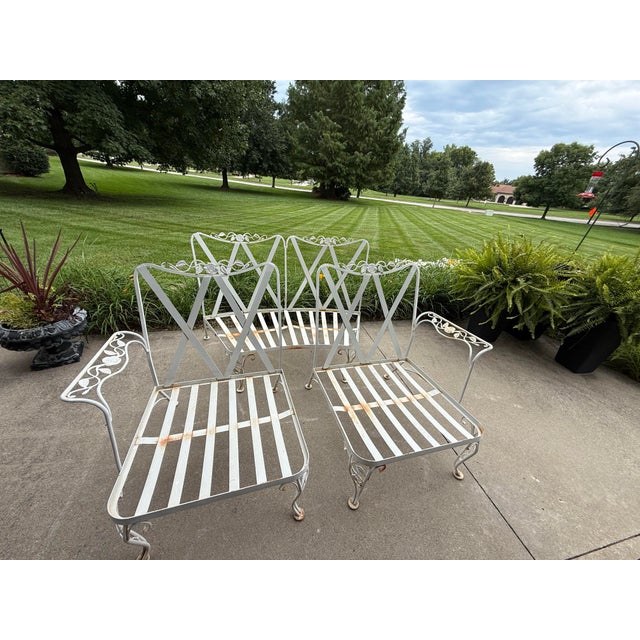 Vintage Woodard Chantilly Rose 3 Piece Curved Outdoor Sofa/Couch With Arms. Alternate Configuration: Love Seat and Setee., Attributed For Sale - Image 12 of 12