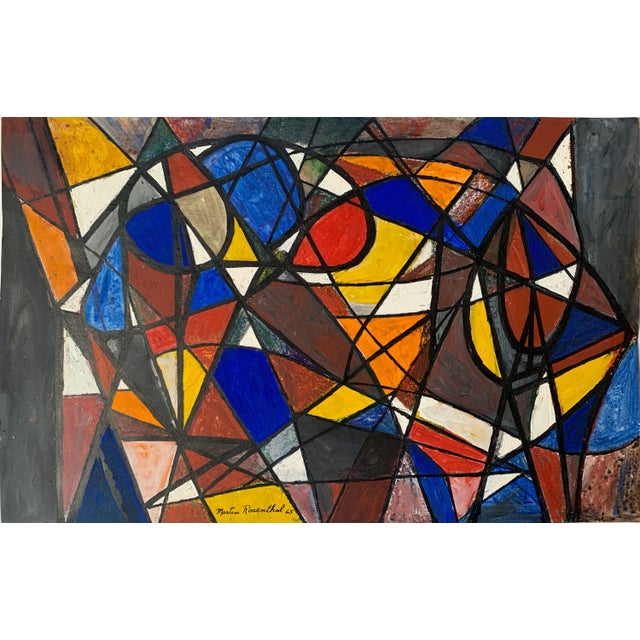 1965 "Triangles and Semi Circles" Abstract Painting Nyc Artist For Sale - Image 4 of 5
