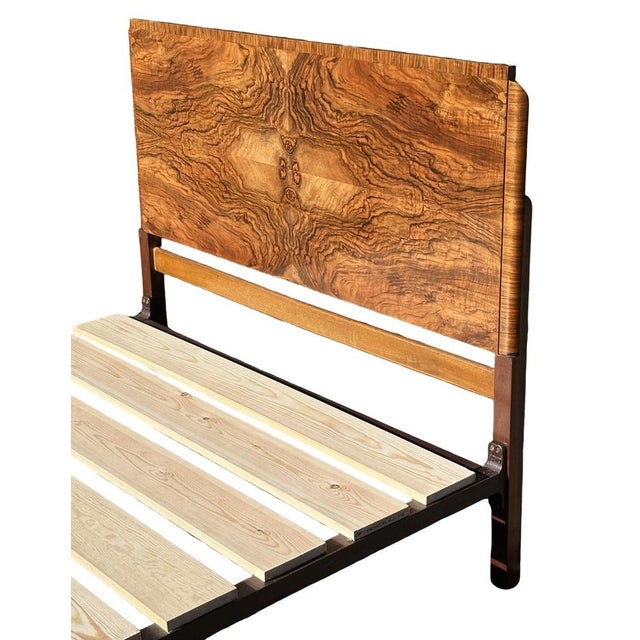 Brown Art Deco Double Bed in Figured Walnut, 1930s For Sale - Image 8 of 14