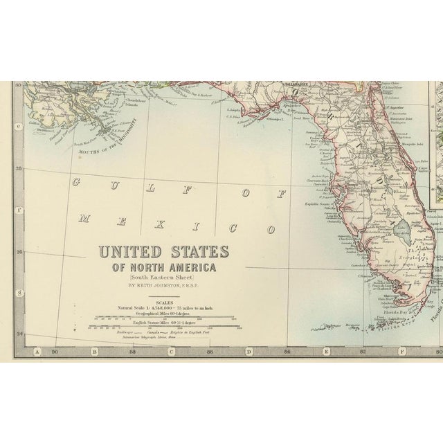 Cream Map of the Southeastern USA and Atlantic States, 1903 For Sale - Image 8 of 10