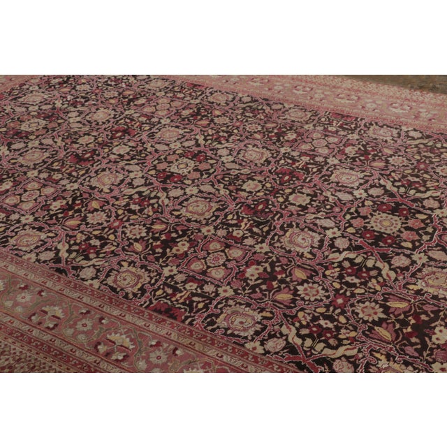Traditional Vintage Indian Agra Floral Wool Rug in Brown & Black , by Rug & Kilim, 1980-1989 For Sale - Image 3 of 9