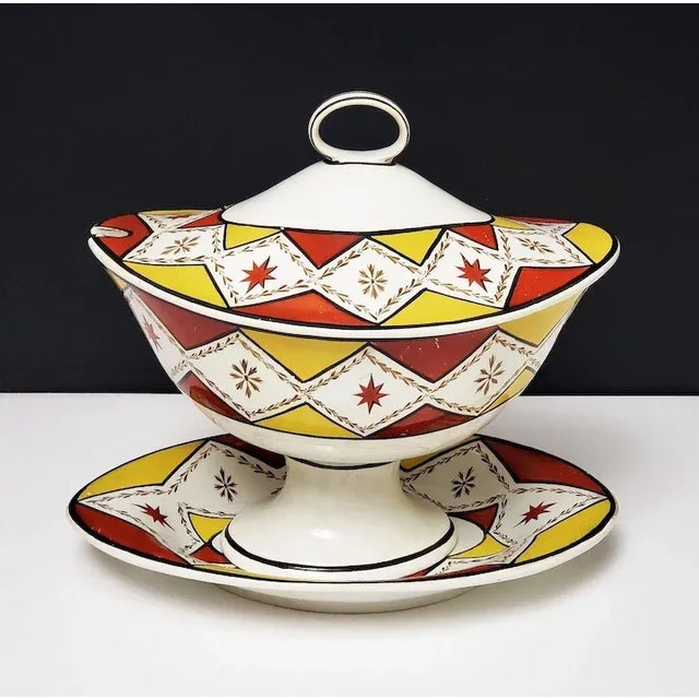 18th Century 18th Century English George III Staffordshire Creamware Sauce Tureen, Cover & Under Plate with Harlequin Design For Sale - Image 5 of 11