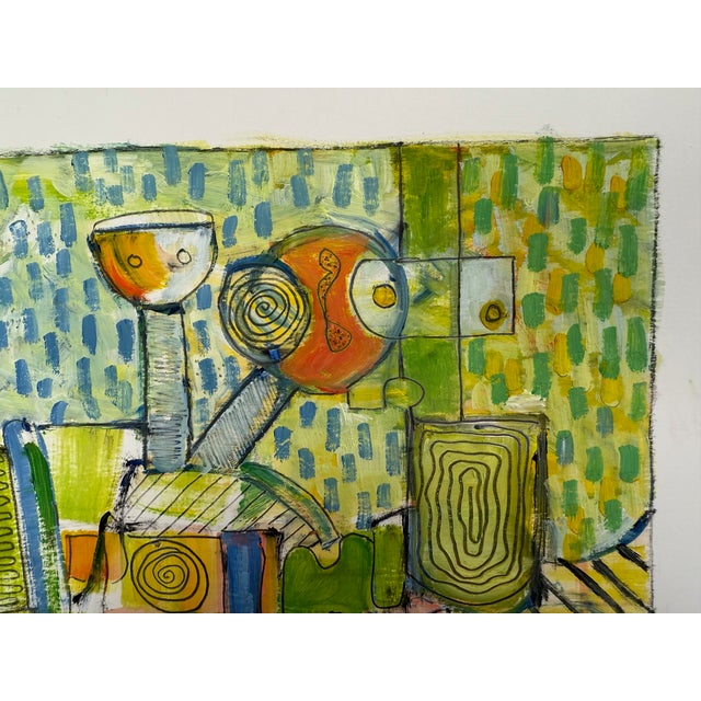 Vibrant Abstract Composition, Acrylic on Paper, Stanley J. Krupa For Sale - Image 4 of 10