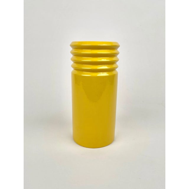 Yellow Ceramic Cylindric Vase from Il Picchio, Italy, 1960s For Sale - Image 4 of 9