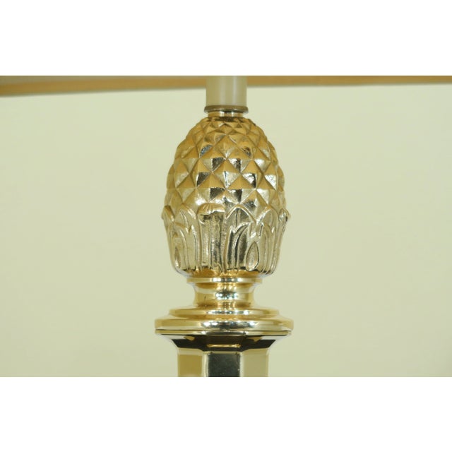 1990s 1990s Pine Cone Top Brass Column Lamp W/ Shade For Sale - Image 5 of 8
