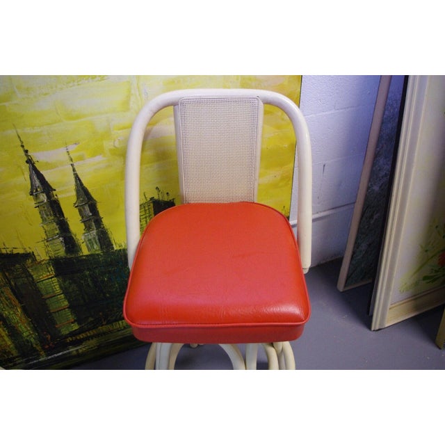 1960s 1960's Rattan Retro Mod Bamboo Cane Back Swivel Bar Stools Pair For Sale - Image 5 of 6
