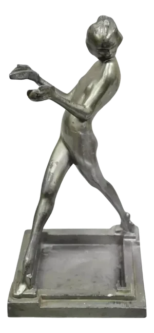 Antique Frankart Art Deco Figural Metal Female Ashtray Smoking Stand