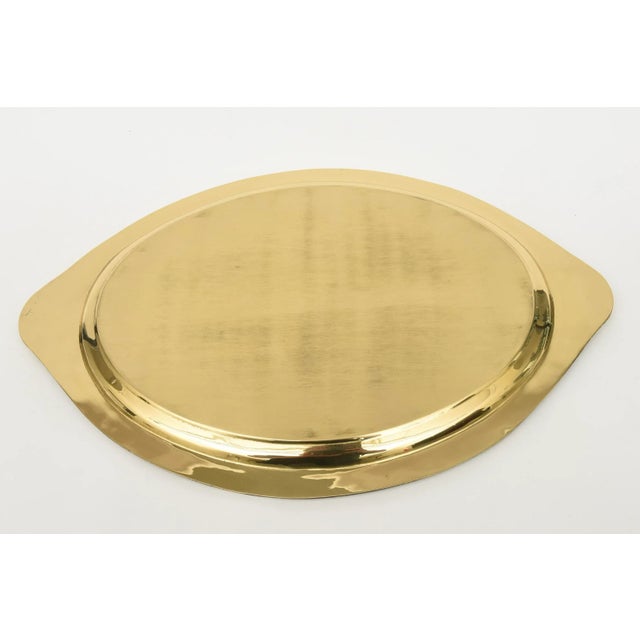 Vintage Brass Oval Tray With Shell and Braided Design Barware For Sale - Image 11 of 11