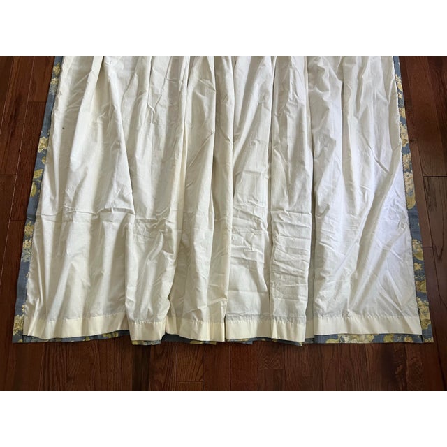 Pair of Extra Long Waverly Chambray Blue Hydrangea Custom Curtains For Sale - Image 11 of 12