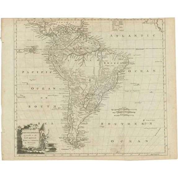 Antique Map of South America by Conder, 1775 For Sale