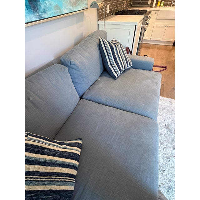 Farmhouse Restoration Hardware Blue Maxwell Sofa For Sale - Image 3 of 4