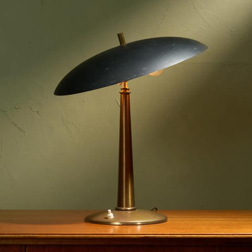 Italian Black and Brass Table Lamp with Adjustable Shade | Chairish