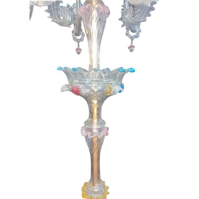 Transparent 1950s Venetian Murano Glass Floral Floor Lamp, Multicolor For Sale - Image 8 of 10