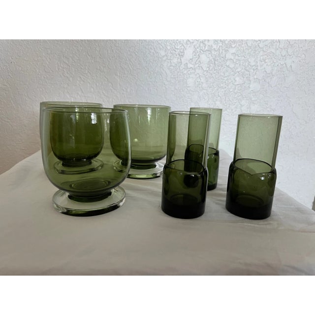 Vintage Mid-Century Modern Olive Green Lowball & Shot Glasses-A Set For Sale - Image 4 of 8