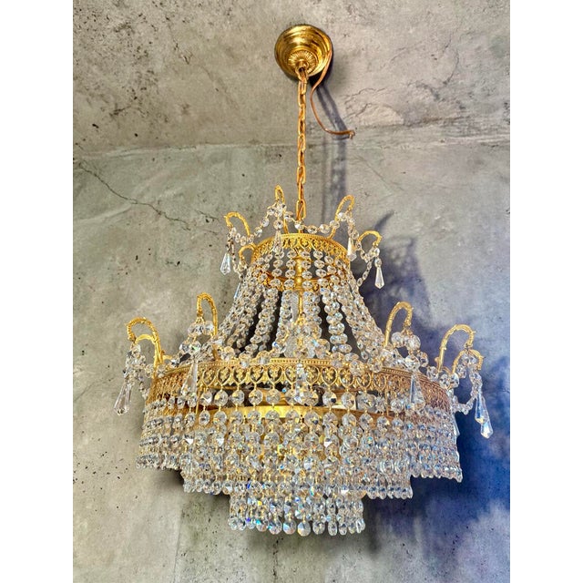 Gold Vintage Crystal Chandelier, 1930s For Sale - Image 8 of 9