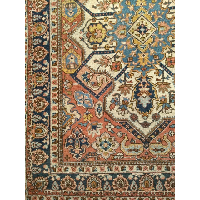 Vintage Persian Tabriz Area Rug, Handwoven Heriz Serapi Geometric Pattern, Ivory & Red, 5’ X 6’ For Sale In Chicago - Image 6 of 11