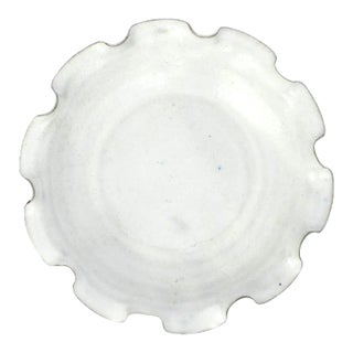 White Pottery Bowl with Ruffled Edge For Sale