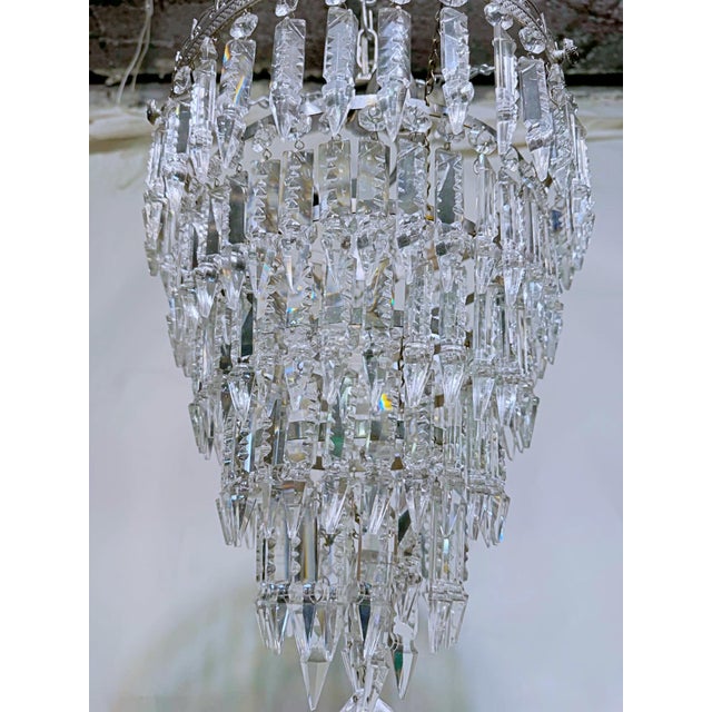 Vintage Silver Rim Tiered Crystal Chandelier For Sale - Image 4 of 10