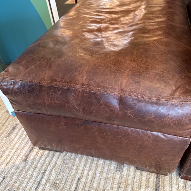 Restoration Hardware Maxwell Brompton Leather Ottoman, Cocoa For Sale In San Francisco - Image 6 of 12