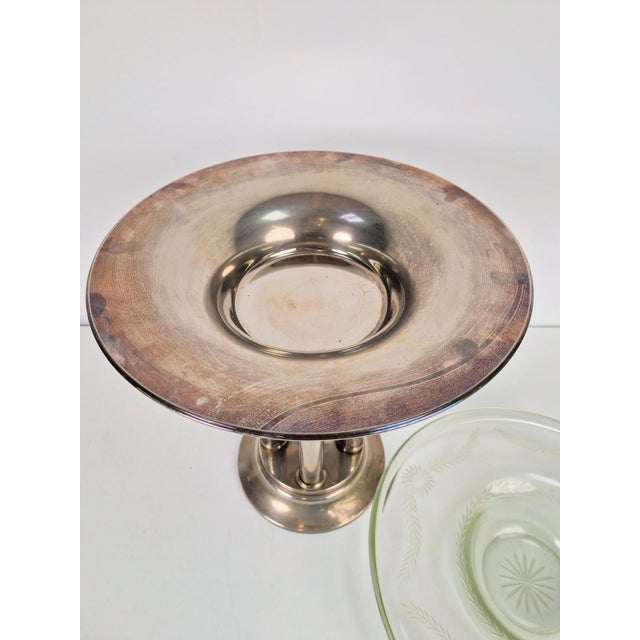 Art Deco Silver Plated Metal Centerpiece with Glass Bowl, 1930s For Sale - Image 12 of 14