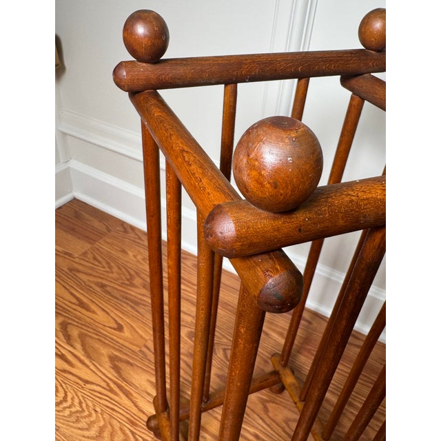 Arts & Crafts Solid Wood Stick & Ball Collapsible Umbrella Stand For Sale - Image 9 of 12