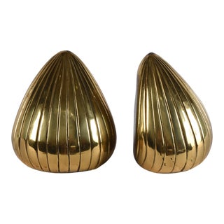 1950s Jenfredware Ben Seibel Brass Metal Bookends - Clamshell Pair For Sale