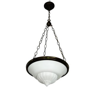 Art Deco Pendant Lamp in Brass and Milk Glass, 1940s For Sale