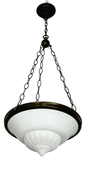 Art Deco Pendant Lamp in Brass and Milk Glass, 1940s