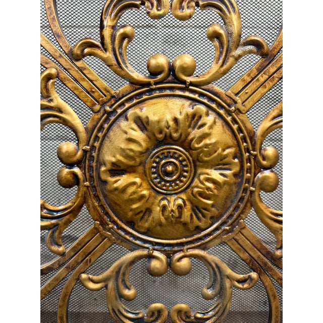 Metal Vintage Hollywood Regency / Rococo Revival Folding Fireplace Screen For Sale - Image 7 of 10
