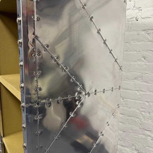 2000 - 2009 Restoration Hardware Aviator Style Tall Riveted Aluminum Bookcase For Sale - Image 5 of 11