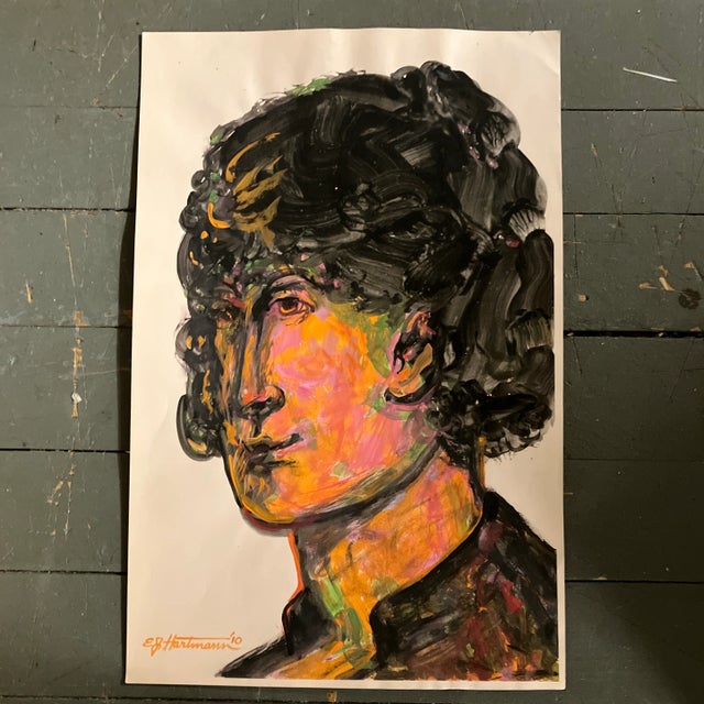 2010s Contemporary Original E.J.Hartmann Abstract Modernist Portrait Painting Signed For Sale - Image 5 of 5