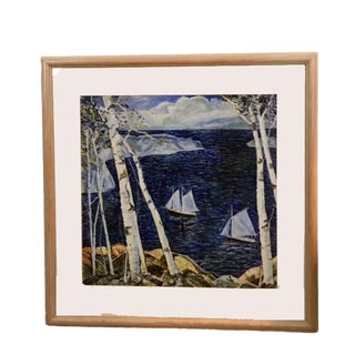 1942 Vintage T. Padberg Original Sailboats Watercolor Signed Painting For Sale