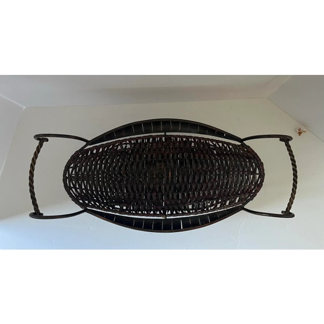 Vintage Boho Style Wicker & Metal Footed Basket Metal Handles For Sale In Indianapolis - Image 6 of 7