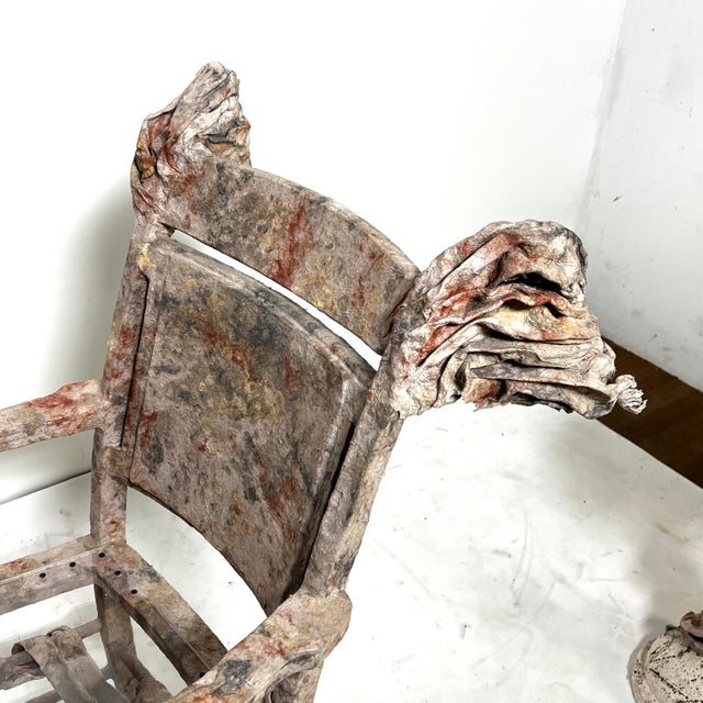 1990s Ann Johnson Hand Made Studio Craft Paper Maché Chair and Table Set For Sale - Image 5 of 12