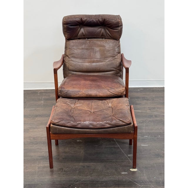 Mid 20th Century Ib Kofod-Larsen Scandinavian Lounge Chair + Ottoman For Sale In San Francisco - Image 6 of 12