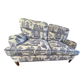 Custom Charles Stewart Loveseat Covered in Schumacher Nanjing Fabric For Sale