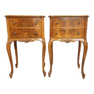 Walnut Bedside Lamp Chests of Drawers, Set of 2 For Sale