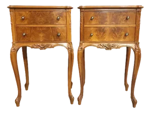 Walnut Bedside Lamp Chests of Drawers, Set of 2